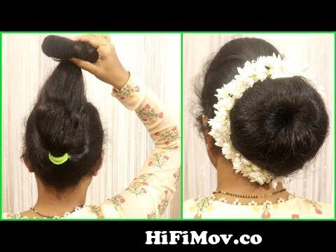 juda hairstyle with gajra || wedding hairstyle || simple hairstyle || cute  hairstyle || hairstyle from culer khopa Watch Video 