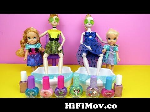 Spa ! Elsa and Anna toddlers at beauty salon -Barbie is hair stylist -  nails painting - shopping from candy valentine from god Watch Video -  