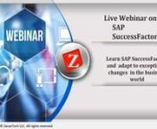 For More Info: Please visit, https://www.zarantech.com/sap-successfactors-trainingnContact: +1 (515) 309-7846 (or) Email - info@zarantech.comn==========================================nCourse Duration:60 hours Live Training + Assignments + Actual Project Based Case Studiesn===========================================nMODULES COVERED IN THIS TRAINING:nnUnit 1: Introduction to Masterynn1.tCloud and SF Architecturen2.tInstance, Provisioning explanationn3.tTechnical Architecturen4.tIntegration Techno