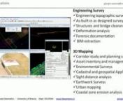This second section of Lesson 5 do in the deep details of the MMS technolgoy.nIn particular:n- Examples of 3D mapping are detailed and also some examples of Engineering surveying with MMS are introducedn- Some information about BIM ROAD are detailedn- It is described how is made a MMS instrument and in particular which are the sensors that composed a MMSn- GNSS - IMU - DMI are the sensors used for solve the NAVIGATION problems of the MMS systemsn- GNSS working in RTK and in relative position to