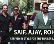 Saif Ali Khan, Ajay Devgn, Rohit Shetty, Bhushan Kumar, Om Raut and Sharad Kelkarwere snapped at the trailer launch of Tanhaji: The Unsung Warrior. Ajay Devgan and Rohit Shetty were seen twinning at the trailer launch and Saif Ali Khan looked a dapper in a grey colored suit.