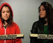 Tatiana Maslany funny interview ripped from MTV:nhttp://www.mtv.com/videos/interview/893672/tatiana-maslany-interviews-tatiana-maslany.jhtml?xrs=playershare_fbnnThis interview you probably know from tumblr, but unfortunaltelly it was deleted by youtube. That&#39;s why you see it here now.nyou can check my account for more: http://www.youtube.com/user/guessWho66666fy