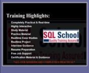 SQL School is one of the pioneers IT Institutions providing specialized in SQL Server 2012 DBA Training. We have been providing Online Training, Classroom Training and Corporate Training for the last SEVEN years. All our sessions are completely Practical and Real-time.nSQL SERVER DBA COURSE DETAILS FOR ONLINE TRAININGn nSQL Server Basics nSQL Server Design Architecture nSQL Server 2008 R2 - InstallationnSQL Server 2012 – InstallationnSQL Server Service Accounts and ConfigurationsnTCP/IP and Na