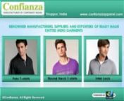 Confianza - http://www.confianzaapparel.com - Trendy and fashionable ladies undergarments like slips, panties and bra at attractive price in Tirupur, India. Our other collections of garments are mens t shirts, mens innerwear, kids t shirt and kids night suit etc.
