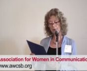 The Santa Barbara chapter of the Association for Women in Communications once again honored two local women who excel in the communications realm on Wednesday, June 3, 2015. The theme “Pioneers for Change: Communication, Community, Choice” fits the two honorees to a tee. Sigrid Wright manages the annual Earth Day Festival for the Community Environmental Council. Marilyn Tam wrote the internationally acclaimed book The Happiness Choice.nn“Nobody has to wait more than this moment to start ma