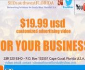 &#36;24.99/ MONTH INTERNET ADVERTISING NETWORKING SERVICES nhttps://www.youtube.com/watch?v=ehD7lusMAgQ&amp;list=UUU5X470xoKO49mIme4DfIjwnn&#36;19.99 usdINTERNET VIDEO NETWORKING SERVICES nhttp://seosouthwestflorida.blogspot.com/2015/01/seosouthwestflorida-customized.htmlnnSEOsouthwestFLORIDA / SIGN-UPhttp://seosouthwestfloridasignup.blogspot.com/2015/01/seosouthwestflorda-sign-up-business.htmlnn SEOsouthwestFLORIDA is now reaching hundreds of people daily through Internet Network Marketing.nn These