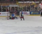 In a tense game between Challenge Cup rivals Cardiff and Coventry Blaze, Devils forward Chris Culligan receives a flip pass and breaks for the Blaze goal with defenceman Craig Cescon pressuring hard. Despite this Culligan manages to retain control of the puck, drag it across the crease while on his knees and finally scoop it into the net whilst completely flat on the ice.Devils went on to win the game and progress to the Final.