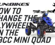 This is a guide video on how to change the flywheel on the FunBikes 49cc Kids Mini Quad Bike.nnTools needed for this build are:nSocket sized: 10nAllen Keys sized: 4nPrising BarnnYou can purchase a flywheel from https://www.funbikes.co.uk/p2113_flywheel-easy-startnnYou can purchase a pull start from https://www.funbikes.co.uk/p3654_pull-start-easy-start-engine-t1-funbikes-mini-quad