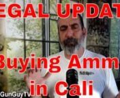 (Originally posted to YouTube January 1, 2018) The laws are changing on January 1, 2018.If you are in California, you will no longer be able to order ammunition online or by mail order.Unfortunately, the California Department of Justice has not issued the Ammunition Vendor licenses that are required to be in place by January 1, 2018.So, where does that leave honest and law abiding California gun owners?I try to explain what little I understand about it in this vlog.nnPrevious Vid on Ammo