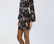 Floral print Mini Long Sleeve Dress with shirred neck and contrast belt