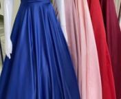 Simple long royal blue satin taffeta semi ball gown with spaghetti straps, ruched waist, flowy skirt &amp; pockets from Mayqueen-MQ1678. This formal blue shiny a-line ballgowan is perfect as a prom dress, wedding engagement dress, wedding photo shoot, wedding reception dress, indowestern formal gown.Plus sizes avail.