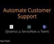 Here we show you how you can expedite your response time to customer issues by integrating Microsoft Dynamics 365 CRM to ServiceNow and Microsoft Teams. This integration will create a new incident in ServiceNow upon an issue being reported in your Microsoft Dynamics CRM followed by a message on a Teams channel in near real-time. nnYou can build and run this integration workflow in minutes with no-coding on Connect, the world&#39;s leading iPaaS powered by RoboMQ.nnSign up for your free trial of Conn