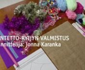 Taiteilija Jonna Karangan suunnitteleman Kvintetto-ryijyn ohje vaihe vaiheelta. Ryijyohje on suunniteltu juhlistamaan Taidehallin Kudottua kauneutta - suomalaisen ryijyn neljä vuosisataa -näyttelyä. Kirjalliset ohjeet ryijyn valmistukseen löytyvät Taidehallin sivuilta taidehalli.fi