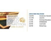 TUNE IN to the Bader and Overton Cello Competition Semi Final Round Day 1. nnFor more information, go to:nnhttps://www.queensu.ca/theisabel/bader-overton-canadian-cello-competition-2019nn12:00 PM Introduction: Yolanda Bruno, Hostn12:15 PM Leland Kon1:15 PM Dominique Beauséjour-Ostiguyn2:15 PM INTERMISSIONn2:45 PM Jonah Krolikn3:45 PM Michael Song