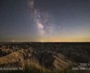 All scenes shot in Badlands National Park, South Dakota with the new Sigma 14mm F1.8 DG HSM Art lens on a Canon EOS 5D Mark IV DSLR. All images processed in Lightroom. Sequences edited in After Effects.nnSequence 1 (397 exp): 15 sec, F1.8, ISO 4000. 1 July 2017nSequence 2 (360 exp): 13 sec, F1.8, ISO 4000. 1-2 July 2017nSequence 3 (208 exp): 13 sec, F1.8, ISO 1000. 4-5 July 2017