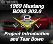 This is the first video in the series covering the build of the 1969 Mustang BOSS 302.0. This Pro-Touring style Mustang delivers late-model power and performance, while keeping the classic 1969 Mustang&#39;s appearance. To achieve this, the V8TV crew called upon Steinhauser Design to create the rendering to highlight the specific pieces and overall design. Components include a carbon fiber dash, hood, bumpers, rear deck, and quarter extensions from Anvil Auto. A complete Detroit Speed &amp; Engineer