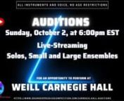 Auditions for an opportunity to perform in the Laureates Gala at the Weill Recital Hall at Carnegie Hal, presented by Sound Espressivo (SEC), Progressive Musicians (PM), and Virtual Concert Halls (VCHS).nnLive comments by distinguished international artists on this broadcast are provided after each auditionee&#39;s presentation. nOur Judges:nMaestro Benjamin Hansen, ChoirnDaniel Ihasz, VoicenEmil Chudnovsky, ViolinnElizabeth Mann, FlutenPierre Beaudry, GuitarnMaestro Giacomo Franci, SymphonynJames W