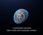 Described video transcript:nnThe Earth rotates in space, the continent of South America coming into view beneath a swirl of clouds.nnLocalization services take media and corporate content from one language and translate it to another. nnAn aerial view of a city shows a pink twilight washing over a mountain.nnLocalizing your content ensures your message is fully inclusive and understood by your audience, regardless of language. nnIn an animation, hands with different skin tones frame the Earth.nn