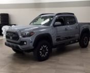 View photos and more info at: https://app.cdemo.com/dashboard/view/report/20220325gtafsmie. This is a Gray 2020 Toyota Tacoma TRD Off-Road Review Sherwood Park AB - Sherwood Park Toyota with 6-Speed A/T transmission Gray color and Black interior color.(Uploaded by DataDriver).