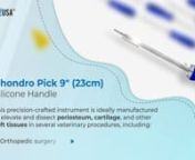 The Chondro Pick is a special surgical instrument that helps during animal arthroscopy procedures. Basically, it is designed for the treatment of microfracture cartilage defects in medium and large joints. It comes with various angles and a straight design to meet the multiple requirements of the surgeons.nnGerVetUSA Inc. is a veterinary surgical instrument company manufacturing and supplying high-quality surgical instruments. Our extensive range of surgical instruments is crafted while consider