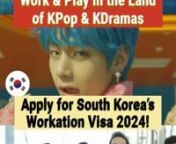 Work and Play in the Land of KPop and KDramas: Apply for South Korea’s Workation Visa 2024.nnSouth Korea is introducing a groundbreaking workation visa.nnKey Details:nStay up to one year, extendable for another.nEligibility for individuals with over a year of industry experience.nFamily members can join, excluding children aged 18 or older.nIncome must exceed twice Korea&#39;s gross national income from the previous year.nMedical insurance and home evacuation coverage exceeding 100 million won.nnD