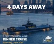 Register Here: https://www.eventbrite.com/e/empro-physicians-club-dinner-cruise-tickets-632903550557nnEmPRO Insurance&#39;s Physicians&#39; Club invites you to a celebratory evening aboard The Bateaux New York, Manhattan&#39;s only all-glass vessel. Join us a﻿s we honor our community for their hard work and commitment over the past few years. Meet and mingle with colleagues in-person that you may have only met virtually.nnThe evening includes a seated, three-course dinner; full open-bar; jazz ensemble; an