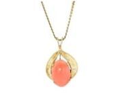 https://www.ross-simons.com/999274.htmlnnC. 1970. Embrace color in an elegant way with this charming Estate collection pendant necklace, featuring a 16x12mm peachy pink coral oval cabochon presented in stylized curves of 14kt yellow gold. Suspended from a chic S-link chain. Springring clasp, pink coral pendant necklace. Exclusive, one-of-a-kind Estate Jewelry.