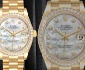 This Rolex President Midsize for Ladies produced in 2020 is in pristine, unworn condition. Sized at 31mm, it&#39;s larger than traditional women&#39;s watch sizes, offering more presence on the wrist. This particular model comes in solid 18k yellow gold, with a mother of pearl dial, and original Rolex factory diamonds on the bezel and hour markers.nnRolex President Midsize Yellow Gold Diamond Ladies Watch 278288 Unworn:n18k yellow gold oyster case 31.0 mm in diameter. Rolex logo on a crown. Mother of pe