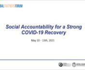 In this session, we discussed how collective action and collaborative social accountability processes, as part of a ‘whole of society’ approach, are shaping the COVID-19 emergency response and recovery in the short term, and how these approaches can be leveraged for more resilient and inclusive health systems over the medium term. nnWith: Mickey Chopra, HNP Global Lead for Service Delivery, Jodi Charles, USAID Global Health, Kaustuv Bandyopadhyay, Director, Society for Participatory Research