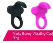 https://www.pinkcherry.com/products/frisky-bunny-vibe-cock-ring-in-purple (PinkCherry USA)nhttps://www.pinkcherry.ca/products/frisky-bunny-vibe-cock-ring-in-purple (PinkCherry Canada)nnA playful classic re-imagined in true Ohhh Bunny style, the super-sexy Frisky Bunny Vibrating Ring delivers precision placed vibrating pleasure to both mates, all while enhancing and supporting his erection. Worn over the base of the penis (or base and balls), Frisky&#39;s silky silicone band maintains blood-flow, kee