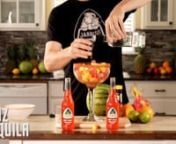 INGREDIENTS:nChamoynChili PowdernCut MangonCut WatermelonnWhite TequilanLimenOrangen2 Jarritos Fruit PunchnnINSTRUCTIONS: nCoat a large glass with chamoy and rim with chili powder. Add diced mango and diced watermelon to the top of the glass. Pour 3 oz of tequila, fresh lime juice and orange juice to your taste, and 2 Jarritos fruit punch bottles. Garnsih with more fresh fruit. Top with chamoy and sprinklechili powder.