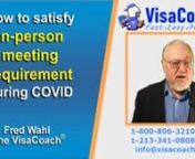 https://www.visacoach.com/ways-to-satisfy-in-person-meeting-requirement-during-covid/ To successfully apply for a K1 Fiancee or a CR1 spouse visa an in-person meeting must take place prior to submitting ones applications to US immigration. Coronavirus Covid 19 has prevented many from satisfying this requirement. Meeting in a third country is an oft overlooked solution to this problem.nnIf you are like most couples planning to apply for a Fiancee or Spouse Visayou probably have been stymied, st