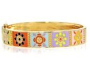 https://www.ross-simons.com/962518.htmlnnMake a splash with the bright, vibrant shades of enamel that adorn this fabulous floral bangle! Crafted in polished 18kt yellow gold over sterling silver, this bracelet invites tropical vibes into your day-to-day dress no matter your location or locale. Figure 8 safety. Box clasp, multicolored enamel floral bangle bracelet.