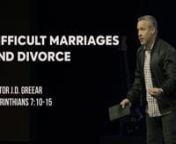 In this message from 1 Corinthians 7, Pastor J.D. addresses an issue that is as relevant today as it was 2,000 years ago—divorce. Broken marriages affect so many of us in the church, and we often fail to apply gospel hope to this painful experience. But the Apostle Paul offers real-world wisdom and gospel hope to those who are divorced, those who have considered divorce, those who have been hurt by divorce. Essentially, to all of us.