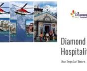 Get prepared for the best-selling extra package of Char Dham Yatra by Helicopter from Dehradun. This religious yatra starts Dehradun protecting all Dhams of Diamond Hospitalities, Yamunotri, Gangotri, Kedarnath, &amp; Badrinath, and then again back to Dehradun. More Info:- https://diamondhospitalities.com/Helicopter/char-dham-yatra-by-helicopter/