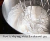 An almost real-time look at the stages of whipping egg whites and making meringue. From egg whites, froth and foam, to creamy meringue.