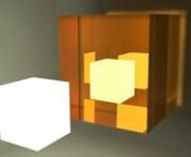A study of a glass cube I made to test the fotorealistic rendering properties of Blender Cyclces.nI used a trick to overcome the downside in the current implemntation of Aliasing.nThe glass has a high refraction index in order to get nice caustics.nnIt took approximately 350 hours to render using a CUDA capable Graphics card and was rendered with 500 samples.nnFor full resolution see http://foto.alexandervolf.com/Blender-Experiments