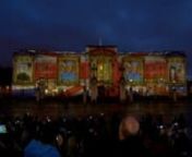 As part of Face Britain, these projections onto Buckingham Palace were created to break the Guinness World Record for the Largest Collaborative Artwork.nnEvery child in the UK was invited to upload a self-portrait to be used as part of the installation. In the end over 200,000 responded and there individual portraits were reformed into 32 animated mosaic portraits of Queen Elizabeth II.nn24 high power video projectors were stitched together to create the images, which were across the entire faç
