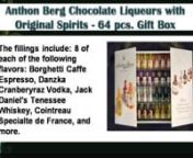 Buy this product from amazon.com here http://tinyurl.com/a2gbgeonnAnthon Berg Chocolate Liqueurs with Original Spirits - 64 pcs. Gift BoxnnProduct Featuresnn- Liqueurs in dark chocolate bottlesn- Anthon Berg Chocolate Liquers with Original Spirits 64 Piece Christmas Holiday Gift Boxn- Great holiday gift, corporate gift, thank you gift and other giftsn- Perfect gift for someone special. Perfect for hostessnnProduct DescriptionnnThese gourmet chocolate bottles are filled with luscious liqueurs fro