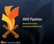 In her presentation for the 2012 XNAT Workshop, Mohana gives us an in-depth walkthrough, including: how to craete a pipeline, how to add a pipeline to your project, and how to handle the results of a pipeline in XNAT.
