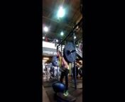 This person was lifting a barbell while standing on a moving platform. He suddenly failed to keep his balance and fell on his knees along with the weights.&#60;br/&#62;&#60;br/&#62;“The underlying music rights are not available for license. For use of the video with the track(s) contained therein, please contact the music publisher(s) or relevant rightsholder(s).”