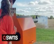 A farmer has installed an incredible pumpkin canon on his land that lets punters fire the huge Halloween vegetables 200 yards (182m).Ross McGowan, 24, who grows 200,000 pumpkins a year on his family estate, said he came up with the idea after seeing similar launching devices used in America.And punters can now use his custom-built air mortar to pummel cut-out cartoon figures around his field for £2.50 per vegetable during the spooky season.Ross, whose family have owned Hatter’s Farm, near the village of Takeley, Essex, for roughly 70 years, added that his new weapon was a “serious bit of kit” He said: “It’s powered by air, and it will fire a 50cm pumpkin 200 yards. It goes very fast. It’s a serious bit of kit built by a company in the South West.“We basically came up with an idea, and then they built it similar to the ones in the USA.”Ross said his farm had initially operated a ‘pick your own’ service for families wanting to choose a particular pumpkins to eat or carve.But his new vegetable canon offered a high-octane alternative for those wanting a less sedate time in the country. He said: “We started to do pick your own, and then I saw the pumpkin canon in America. “They were very good, and I looked at getting one sent here, but that was going to cost a lot, so we had it custom built.“In total, we grow 200,000 pumpkins each season, but they’re not all for public consumption, they’re for wholesale as well. They’re spread across 50 acres.“But for the canon, it’s £2.50 per pumpkin or £7 for three. We have cards to fire at that we put up over Halloween, with skeletons and others things that we change every year.”