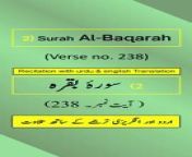In this video, we present the beautiful recitation of Surah Al-Baqarah Ayah/Verse/Ayat 238 in Arabic, accompanied by English and Urdu translations with on-screen display. To facilitate a comprehensive understanding, we have included accurate and eloquent translations in English and Urdu.&#60;br/&#62;&#60;br/&#62;Surah Al-Baqarah, Ayah 238 (Arabic Recitation): “ حَٰفِظُواْ عَلَى ٱلصَّلَوَٰتِ وَٱلصَّلَوٰةِ ٱلۡوُسۡطَىٰ وَقُومُواْ لِلَّهِ قَٰنِتِينَ ”&#60;br/&#62;&#60;br/&#62;Surah Al-Baqarah, Verse 238 (English Translation): “ Maintain with care the [obligatory] prayers and [in particular] the middle [i.e., ʿaṣr] prayer and stand before Allāh, devoutly obedient. ”&#60;br/&#62;&#60;br/&#62;Surah Al-Baqarah, Ayat 238 (Urdu Translation): “ نمازوں کی حفاﻇت کرو، بالخصوص درمیان والی نماز کی اور اللہ تعالیٰ کے لئے باادب کھڑے رہا کرو۔ ”&#60;br/&#62;&#60;br/&#62;The English translation by Saheeh International and the Urdu translation by Maulana Muhammad Junagarhi, both published by the renowned King Fahd Glorious Qur&#39;an Printing Complex (KFGQPC). Surah Al-Baqarah is the second chapter of the Quran.&#60;br/&#62;&#60;br/&#62;For our Arabic, English, and Urdu speaking audiences, we have provided recitation of Ayah 238 in Arabic and translations of Surah Al-Baqarah Verse/Ayat 238 in English/Urdu.&#60;br/&#62;&#60;br/&#62;Join Us On Social Media: Don&#39;t forget to subscribe, follow, like, share, retweet, and comment on all social media platforms on @QuranHadithPro . &#60;br/&#62;➡All Social Handles: https://www.linktr.ee/quranhadithpro&#60;br/&#62;&#60;br/&#62;Copyright DISCLAIMER: ➡ https://rebrand.ly/CopyrightDisclaimer_QuranHadithPro &#60;br/&#62;Privacy Policy and Affiliate/Referral/Third Party DISCLOSURE: ➡ https://rebrand.ly/PrivacyPolicyDisclosure_QuranHadithPro &#60;br/&#62;&#60;br/&#62;#SurahAlBaqarah #surahbaqarah #SurahBaqara #surahbakara #SurahBakarah #quranhadithpro #qurantranslation #verse238 #ayah238 #ayat238 #QuranRecitation #qurantilawat #quranverses #quranicverse #EnglishTranslation #UrduTranslation #IslamicTeachings #سورہ_بقرہ# سورةالبقرة .