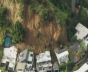 Four homes in the Hollywood Hills have been red tagged as a hillside above the homes began to crumble.