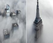 Empire State Building swallowed up by thick fog: drone video