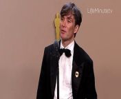 Cillian Murphy scored his first Oscar for Oppenheimer , which swept with seven awards total for the night. The Irish actor expressed his gratitude for winning Best Actor in a Leading Role and his pride for his native country.
