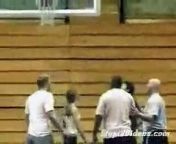 Girl thrown through basketball ring by friends. that girl is dumb for doing that! i wonder what would have happened if she missed the basket..