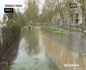 The streets of Bordeaux, France, were submerged by floodwaters from the Garonne River due to the effects of high tide on March 12.