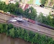 Locomotives on a Norfolk Southern freight train have derailed near Pittsburgh, catching fire and prompting the precautionary evacuation of nearby residents.