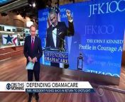 Receiving the annual Profile in Courage Award at the John F. Kennedy Library Sunday night in Boston, former President Obama took the opportunity to defend the Affordable Care Act, the health care legislation that became the crowning jewel of his legislative legacy.